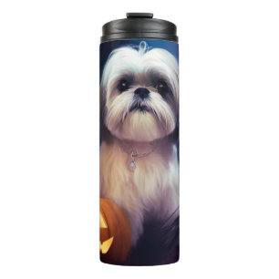 Garrafa Térmica Shih Tzu de Halloween com Abóboras Assustador