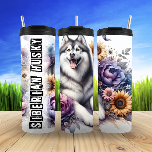 Garrafa Térmica Siberian Husky Floral Fantasy