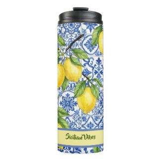 Garrafa Térmica "Sicilian Vibe" Limão, Azulejo Blue Maiolica