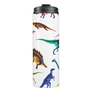 Garrafa Térmica Silhuetas de dinossauro: padrão de esboço vintage.