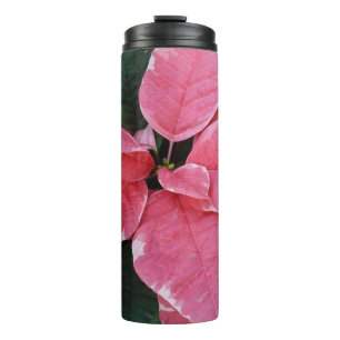 Garrafa Térmica Silver Star Marble Poinsettias Feriado Rosa Floral