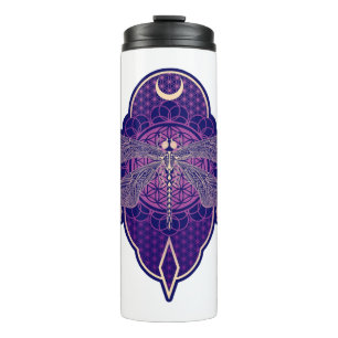 Garrafa Térmica Símbolo da Flor de Vida Mandala, Dragonfly Geométr