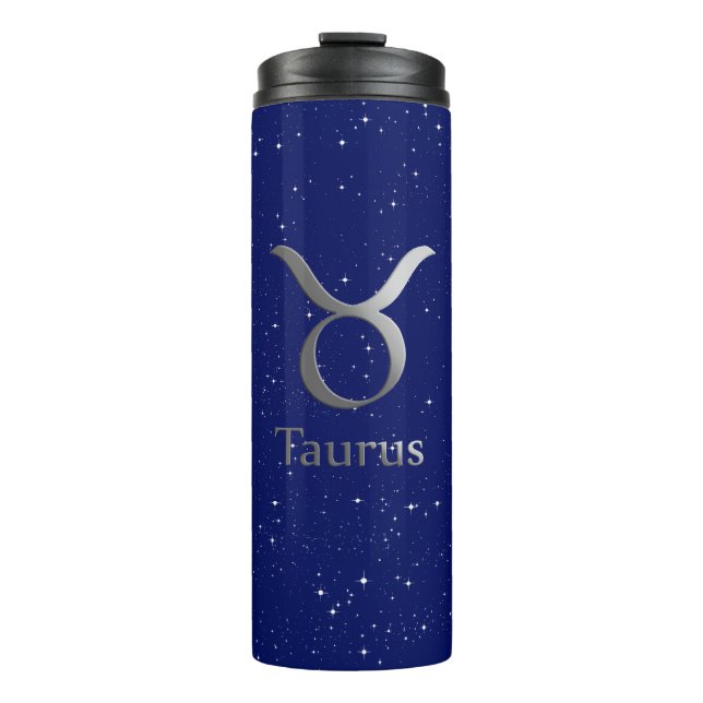 Garrafa Térmica Símbolo Zodiac para Taurus no Deep Midnight Blue (Frente)