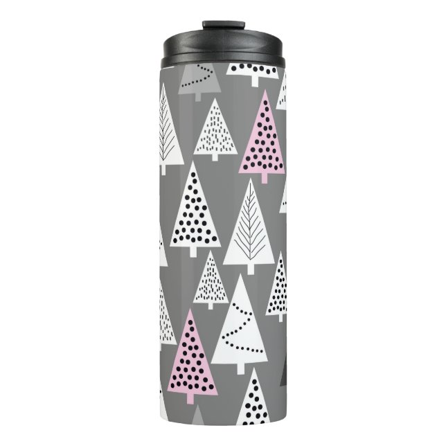 Garrafa Térmica Simples padrão de Natal. Cinza abstrato e branco  (Frente)