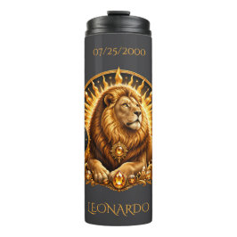 Garrafa Térmica Sinal do Zodíaco Leão Cinza Dourado Personalizado