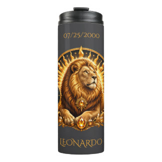 Garrafa Térmica Sinal do Zodíaco Leão Cinza Dourado Personalizado