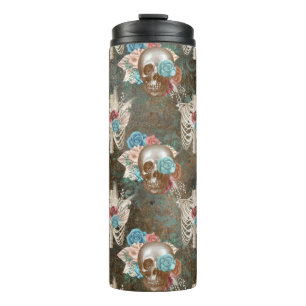 Garrafa Térmica Skeleton e Skull com Rosas