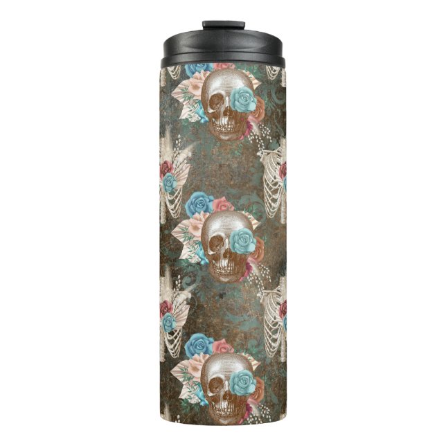 Garrafa Térmica Skeleton e Skull com Rosas (Frente)