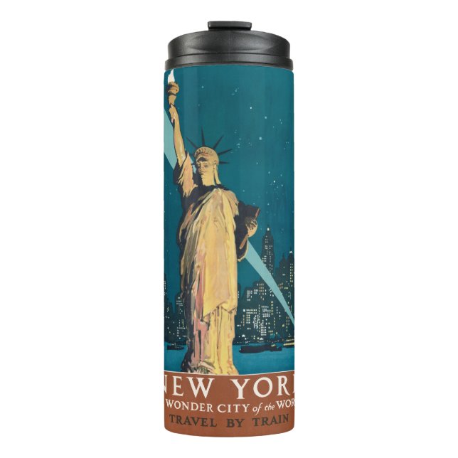 Garrafa Térmica Skyline do Nova Iorque Viagens vintage Liberty (Frente)