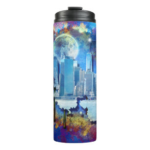 Garrafa Térmica SlipperyJoe NYC grafite lua cercada por redemoinho