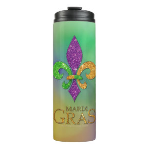Garrafa Térmica SlipperyJoe's festivo tema Mardi Gras roxo verde