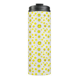 Garrafa Térmica Smiley Daisies Pattern – Happy Flower Face Design