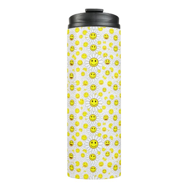 Garrafa Térmica Smiley Daisies Pattern – Happy Flower Face Design (Frente)