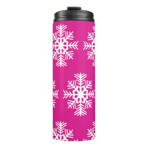 Garrafa Térmica Snowflakes Rosa Brilhante Tumbler Café Térmico