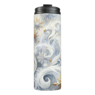 GARRAFA TÉRMICA  SNOWFLAKS DE ABSTRATO DE PRATA DOURADA BRANCA AZUL