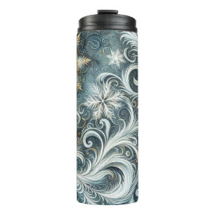 GARRAFA TÉRMICA  SNOWFLAKS DE ABSTRATO DE PRATA DOURADA BRANCA AZUL