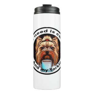 Garrafa Térmica Só preciso de café e do meu Yorkie. Citação engraç