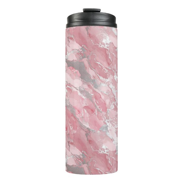 Garrafa Térmica Soft Pink and Silver Marble-Like Pattern (Frente)