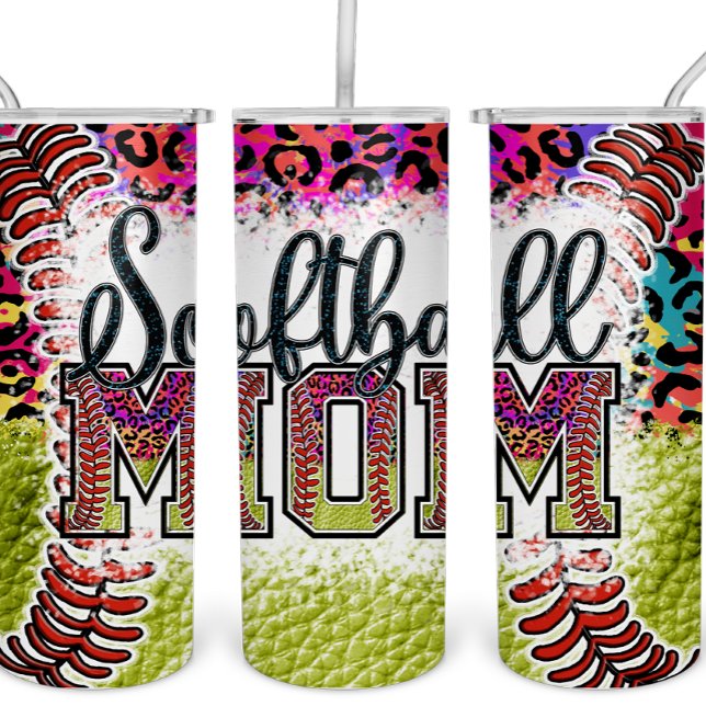 Garrafa Térmica Softball Mãe Rainbow Leopard Tumbler Sports MAMA (Criador carregado)