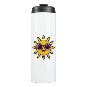 Garrafa Térmica Sol Retro Kawaii Fofo Usando Óculos de Sol Rosa Ve