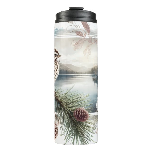 Garrafa Térmica Song Sparrow Watercolor Mountain Lake Tumbler (Frente)