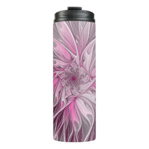 Garrafa Térmica Sonho de Flor Rosa Fractal, Padrão de Fantasia Fl