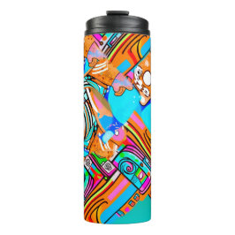 Garrafa Térmica Sonhos Elétricos Laranja E Ciano — Desenho Abstrat
