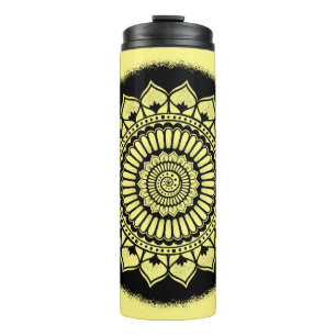 Garrafa Térmica Spirals Dots Flores Amarelo Negro Henna Mandala