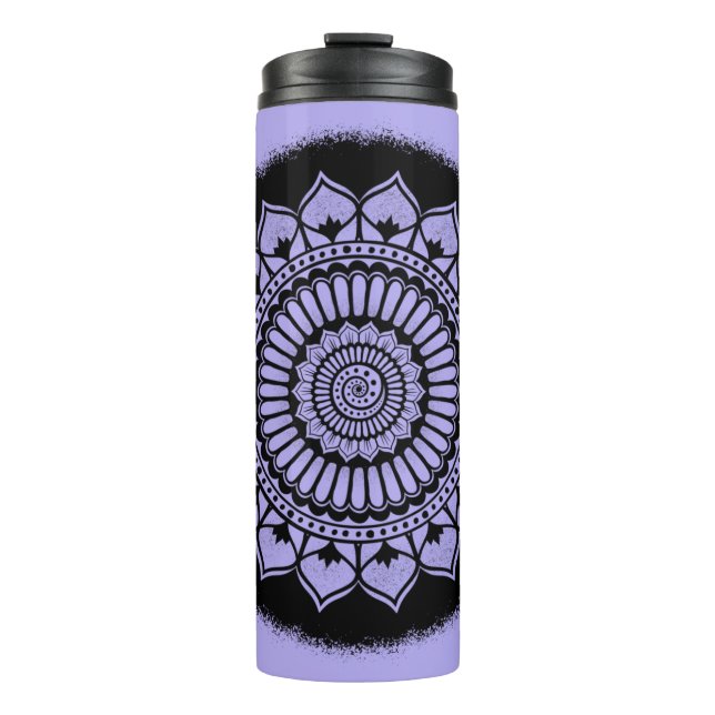 Garrafa Térmica Spirals Dots Flores Lavanda Black Henna Mandala (Frente)