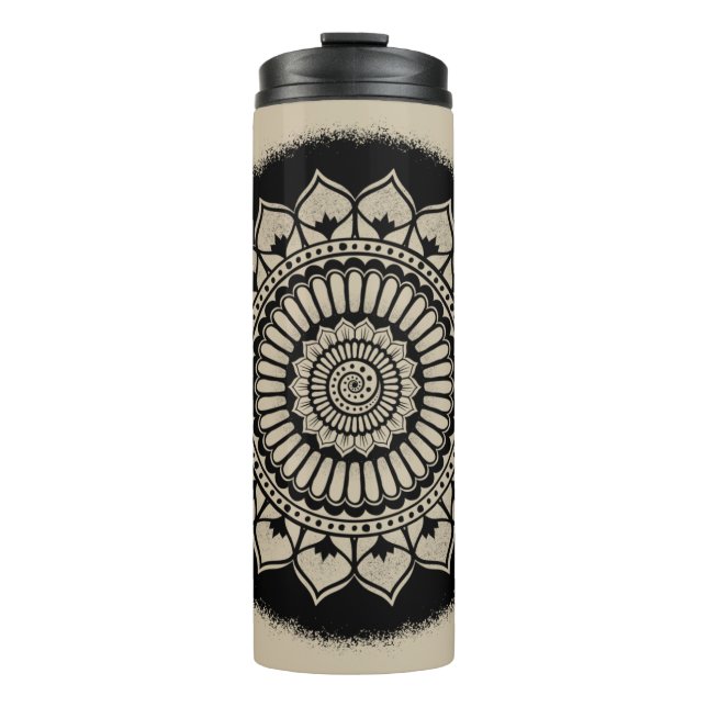 Garrafa Térmica Spirals Dots Flores Negras Tan Henna Mandala (Frente)
