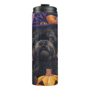 Garrafa Térmica Spooky Affenpinscher Halloween Witch e Pumpkin