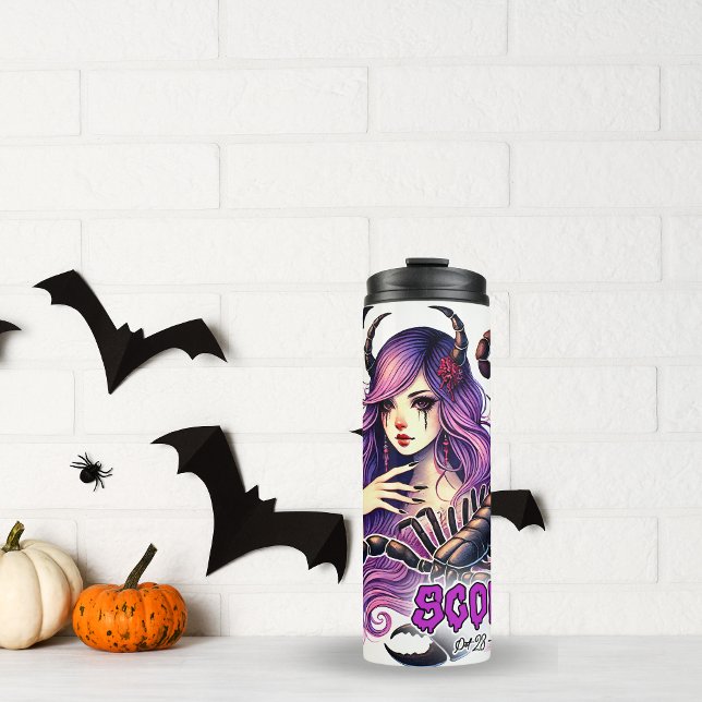 Garrafa Térmica Spooky Scorpio Zodiac Halloween Presente de Aniver (Spooky Scorpio Zodiac Halloween Birthday Gift Thermal Tumbler)