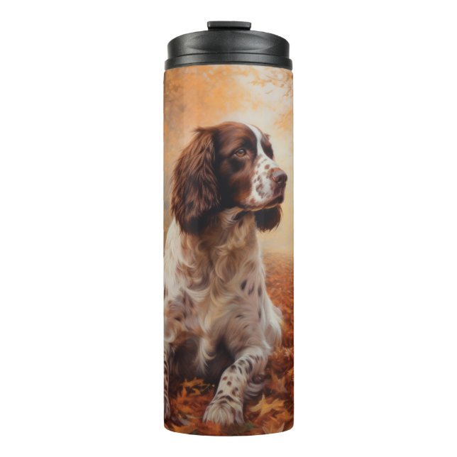 Garrafa Térmica Springer Spaniel no Outono Folhas Caídas Inspiram (Frente)
