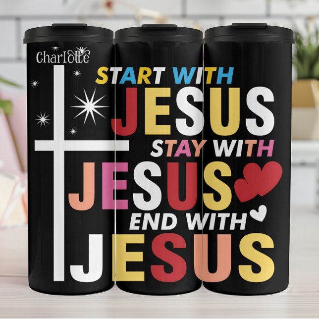 Garrafa Térmica Start Stay End With Jesus (Criador carregado)