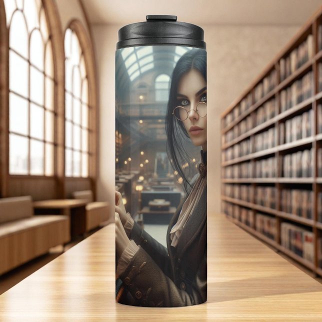 Garrafa Térmica Steampunk Vintage Victorian Lady Librarian (Criador carregado)