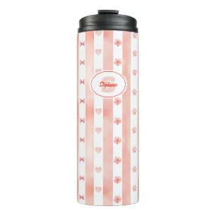 Garrafa Térmica Stripe rosa e branca - Corações, Rosa, Impressão d