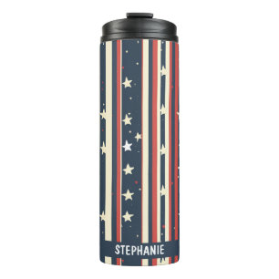 Garrafa Térmica Stripes Vermelhos, Brancos e Azuis com Estrelas (2