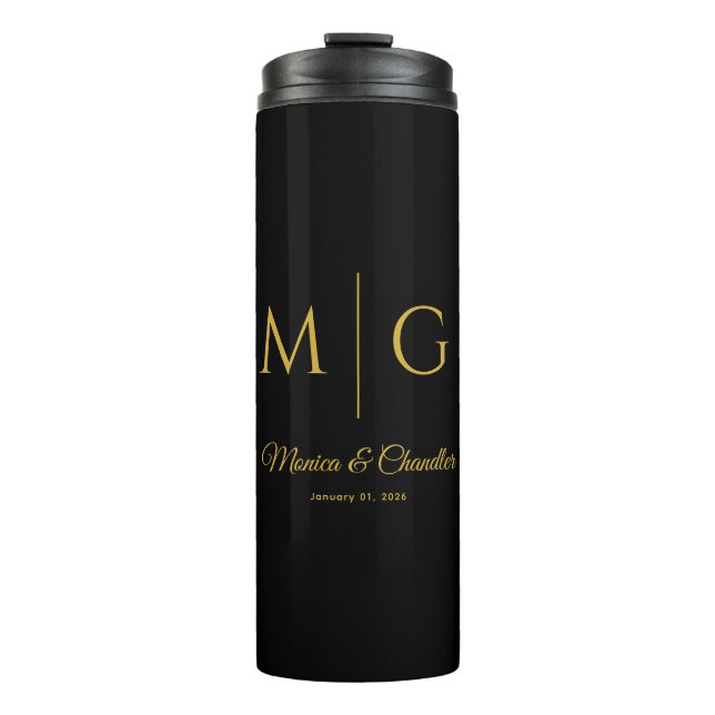 Garrafa Térmica Stylish Monogram With Couple Name Black (Frente)
