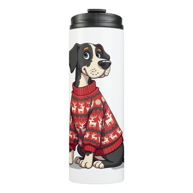 Garrafa Térmica Suéter de Natal para Dogue Alemão (Frente)