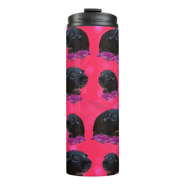 Garrafa Térmica Suínos Pretos Em Rosas Rosa Bonito (Frente)
