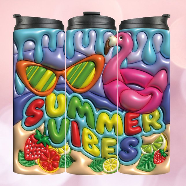 Garrafa Térmica Summer Vibes 3d Frutas Infladas e Flamingo (Criador carregado)