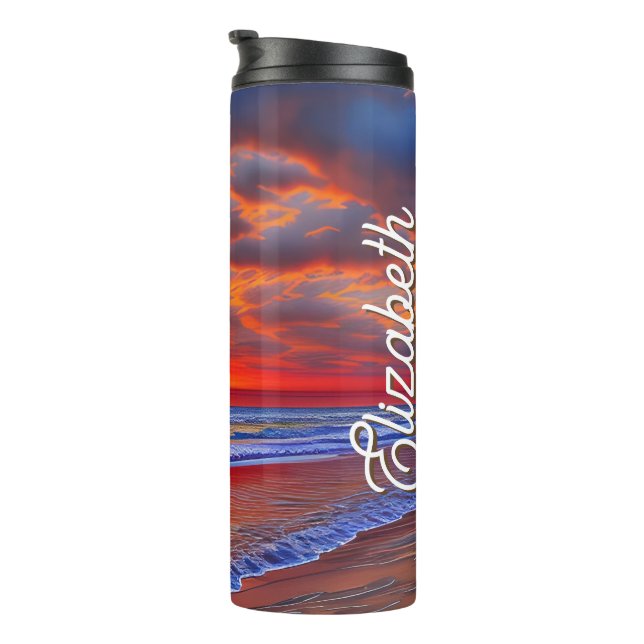 Garrafa Térmica Sunset tropical com nome personalizado (Rotação à direita)