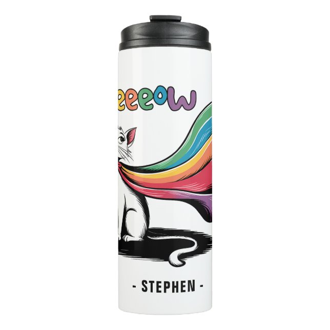 Garrafa Térmica Super Cat Meeow - Rainbow Cape Pride Cat (Frente)