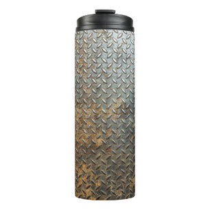 Garrafa Térmica Superfície metálica, fundo de textura refletora.