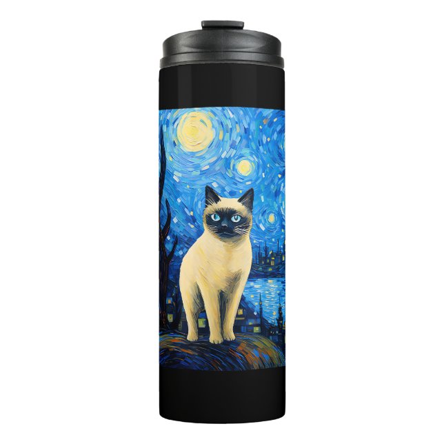 Garrafa Térmica Surreal Starry Night Siamese Cat (Frente)