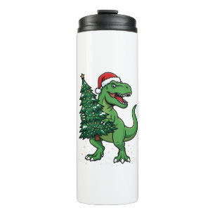 Garrafa Térmica T-Rex de Natal Carregando Árvore de Natal