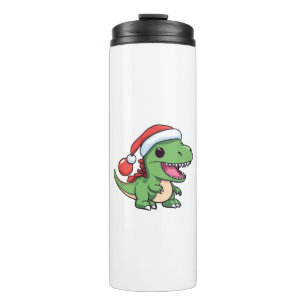 Garrafa Térmica T-Rex Dinossauro Kawaii em Chapéu de Natal
