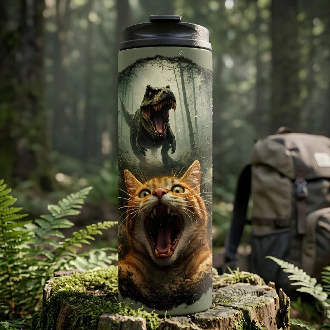 Garrafa Térmica T-Rex Engraçado & Meme do Gato Gritando (Criador carregado)