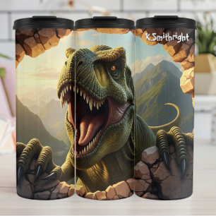 Garrafa Térmica T-Rex quebrando montanha rochosa Rugido