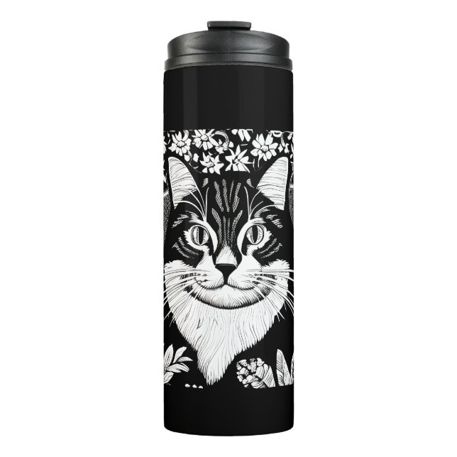 Garrafa Térmica Tabby Cat Surarcado com Flores (Frente)